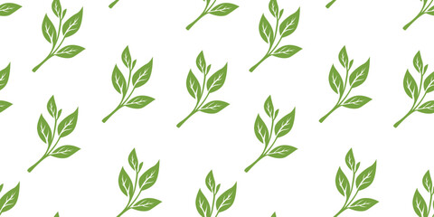 green leaves vector pattern background. Green tea leaf seamless pattern. tea leaves pattern background. seamless patterns with green leaves of tea.