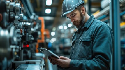 A quality control specialist examines products on an assembly line, emphasizing precision, global standards, and innovation in manufacturing