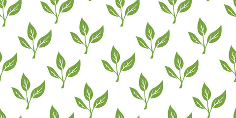 green leaves vector pattern background. Green tea leaf seamless pattern. tea leaves pattern background. seamless patterns with green leaves of tea.