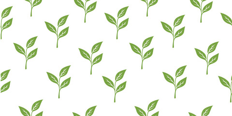 green leaves vector pattern background. Green tea leaf seamless pattern. tea leaves pattern background. seamless patterns with green leaves of tea.