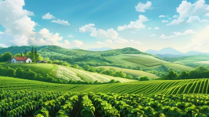 sustainable organic farming practices showcased in lush verdant agricultural fields promoting ecofriendly agriculture concept illustrations