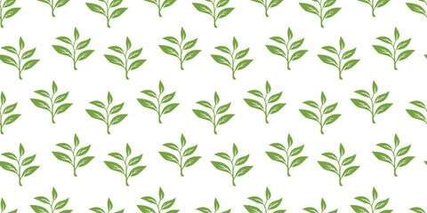 green leaves vector pattern background. Green tea leaf seamless pattern. tea leaves pattern background. seamless patterns with green leaves of tea.