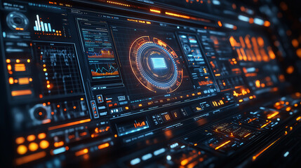 Obraz premium Digital Interface Interaction in a Futuristic Cyber Environment