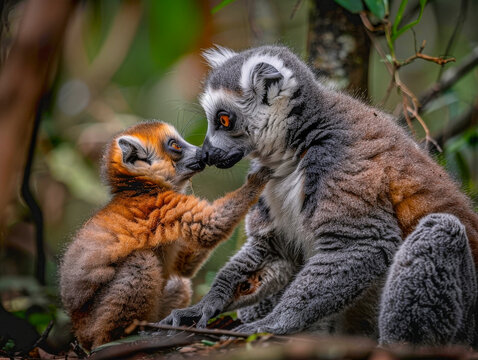 Mother lemur with baby