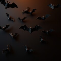 Fototapeta premium Halloween spooky dracula bats background made from origami, backgrounds for halloween, Ultra realistic, Photorealistic 