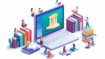 Glossy Online History Class concept as A glossy image of students attending a virtual history class with sleek modern digital tools and a historical background representing online education perfect fo