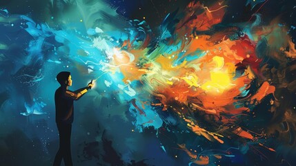 symbolic representation of an artist passing the creative torch to an ai ushering in a new era of artistic collaboration digital illustration