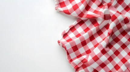 Red and White Checkered Tablecloth Corner on White Background