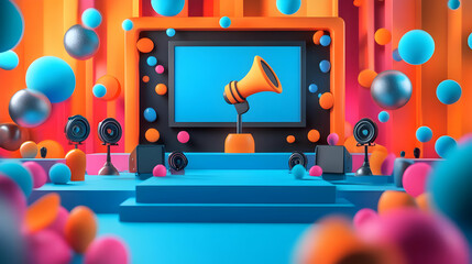 Obraz premium Glossy Virtual Public Speaking Workshop concept as A glossy vibrant image of a virtual public speaking workshop with sleek modern digital tools and interactive elements ideal for advertisements or ban