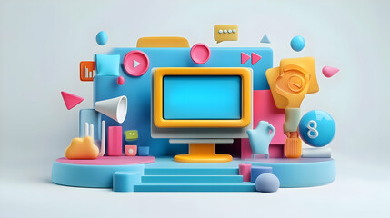 Glossy Virtual Public Speaking Workshop concept as A glossy vibrant image of a virtual public speaking workshop with sleek modern digital tools and interactive elements ideal for advertisements or ban