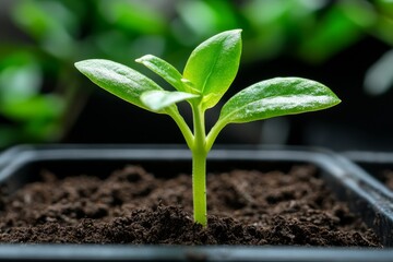 Tiny sprout, fertile soil, nurturing care helps the seedling grow strong