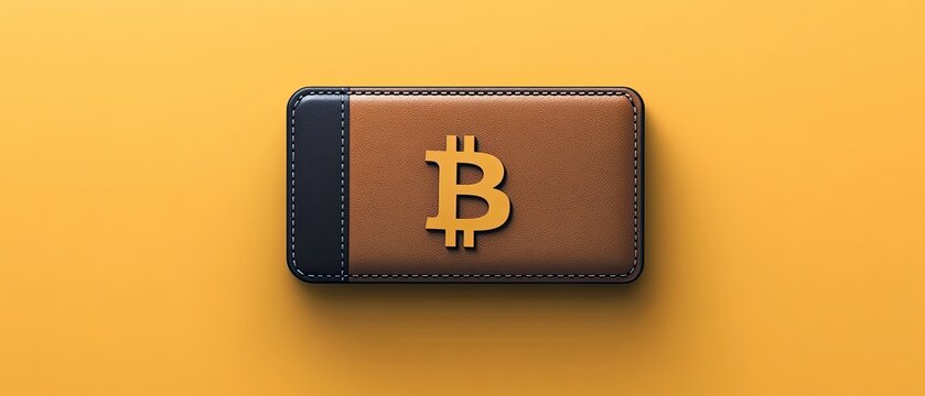 Minimalist wallet design featuring Bitcoin emblem, flat style with sleek edges and neutral background