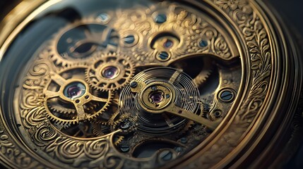 Obraz premium A detailed macro photograph of an antique pocket watch with intricate gears and a beautifully aged face.