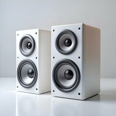 A pair of sleek white speakers with black drivers.
