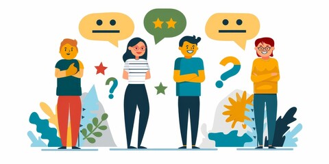 Fototapeta premium A customer satisfaction survey questionnaire with colorful rating scales and questions, emphasizing user experience