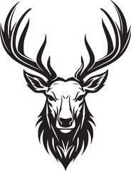 Rain Deer Head Black and White logo illustration for T-shirt design