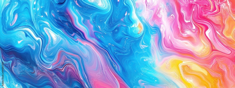 Poster Wavy Circle Abstract gradient artwork in a 3D cartoon rendering Colorful liquid marble style background featuring a fluid ink texture Multi colored graphic waves create a modern art wallpaper desi