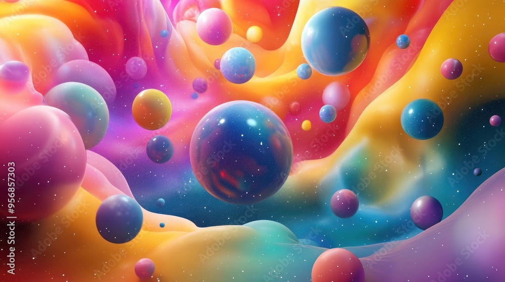 Aufkleber colorful background featuring fantastic shapes of circles in a 3d cartoon rendering abstract art scr
