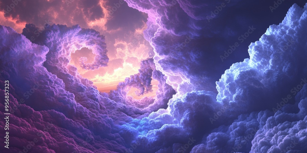 Aufkleber 3D cartoon rendering featuring the interplay of fractal clouds exploring themes of the universe cosmos astronomy science and education