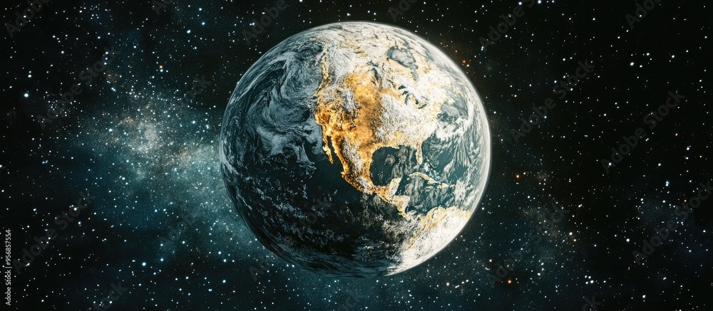 Poster cartoon rendering of a 3d planet