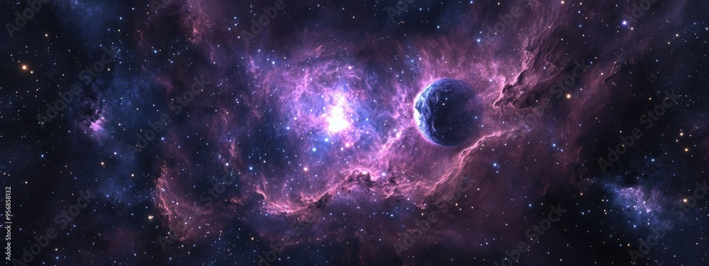 Aufkleber 3d cartoon rendering of a nebula and star field in deep space light years away from any planet
