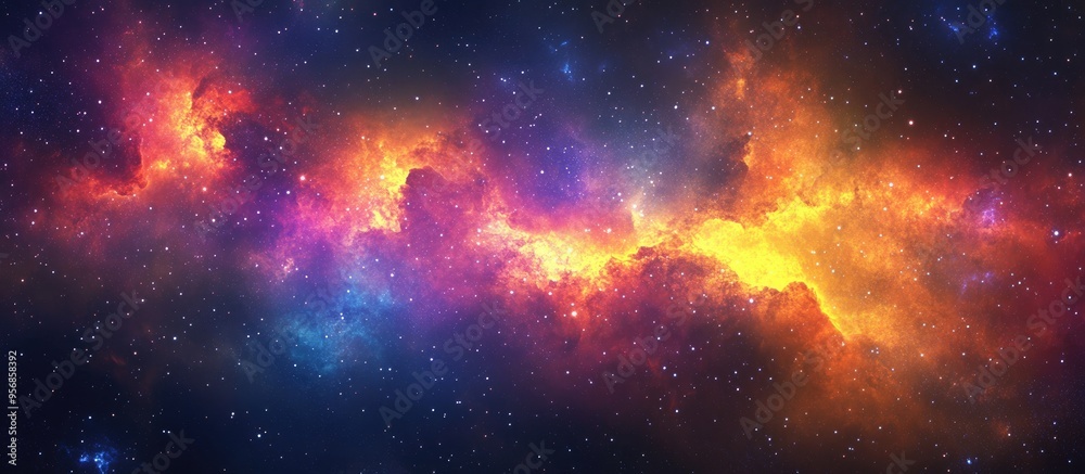 Poster colorful galaxy cloud nebula in a 3d cartoon rendering featuring a starry night cosmos and a superno