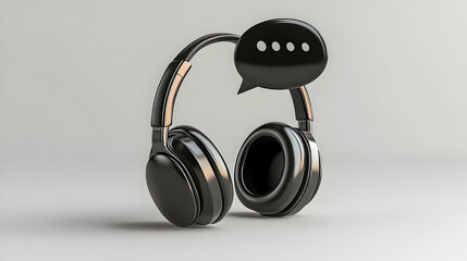 Headset with Speech Bubble concept as A sleek headset with a speech bubble above it symbolizing clear communication during virtual meetings isolated on a white background for easy integration into any