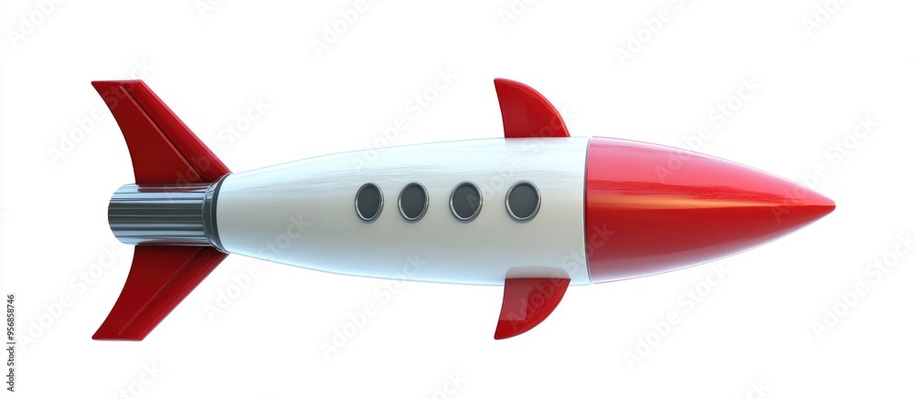 Fototapete cartoon rocket spaceship isolated on a white background in 3d cartoon rendering