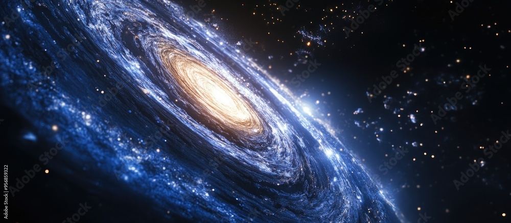 Poster spiral galaxy in deep space 3d cartoon rendering