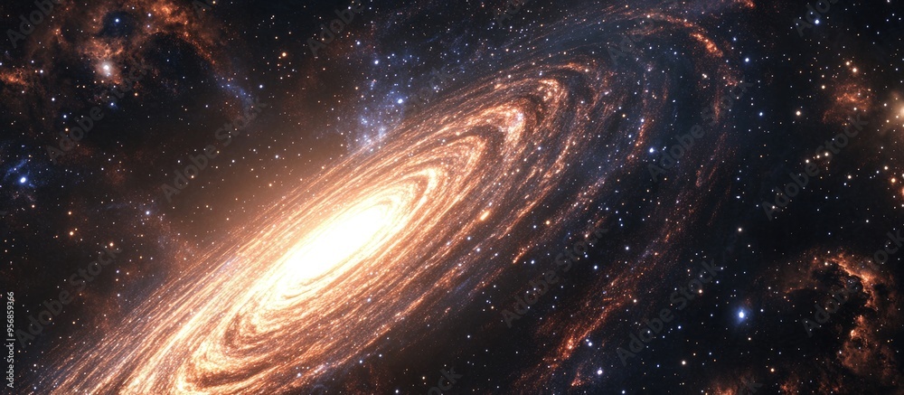 Poster A view from space showcases a spiral galaxy and stars depicted in a 3D cartoon rendering highlighting a universe rich with stars nebulae and galaxies