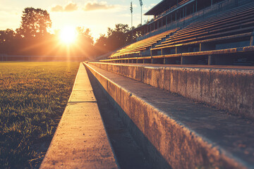 Obraz premium A Silent Dawn: The Stadium Awaits, Bathed in Golden Sunlight.