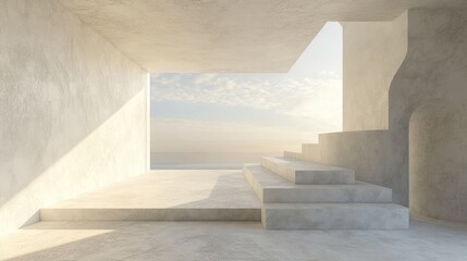 Minimalistic abstract architectural interior design with a window 3D rendering illustration