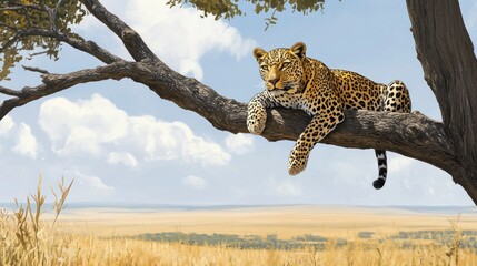 Leopard Resting on a Branch in the Savanna