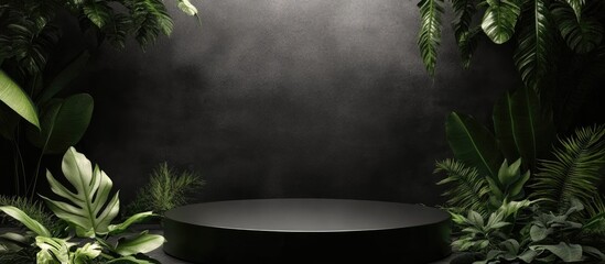 3D rendering of a modern black podium background for cream cosmetics