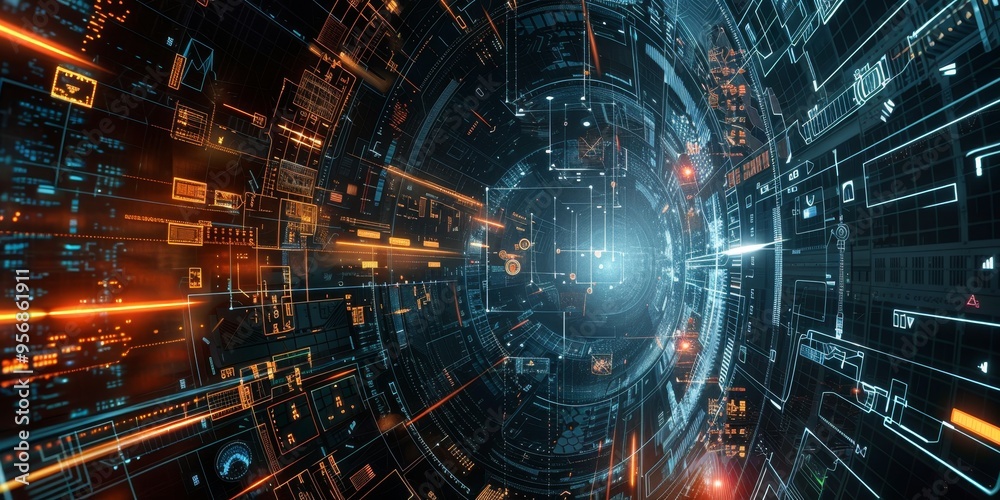 Aufkleber Abstract industrial technology concept with digital interface and network connections