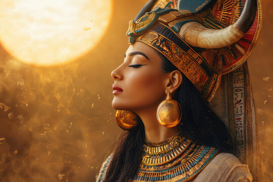 Hathor, Goddess of Love, Bathed in Golden Light, Embodies Serenity and Grace.