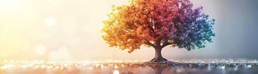 Holographic Family Tree with Glowing Heritage Symbol concept as A sleek copy space photo showcasing a holographic interracial family tree with a glowing heritage symbol representing the rich history a