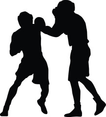 Boxer silhouette illustration. People pose while boxing isolated on white.