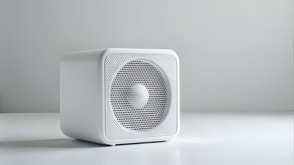 Obraz premium Minimalist white speaker isolated on a clean white background.