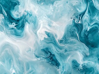 Obraz premium White and Turquoise Ink Abstract Pattern, AI generated illustration