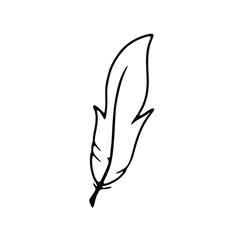 A minimalist black and white illustration of a feather, showcasing its graceful curves and delicate structure.