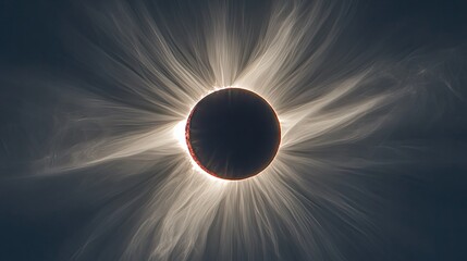 Naklejka premium Detailed shot of the solar eclipse with the sun corona clearly visible, surrounded by the darkened sky and any visible atmospheric effects.
