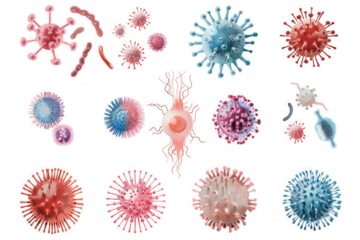 set of microbe and virus icons for sexually transmitted infections (STIs), such as Chlamydia and Gonorrhea.