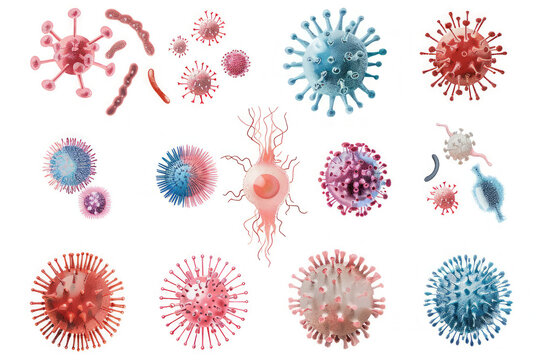 set of microbe and virus icons for sexually transmitted infections (STIs), such as Chlamydia and Gonorrhea.