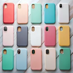 A vibrant collection of 16 colorful phone cases. perfect for adding a touch of personality to any smartphone.