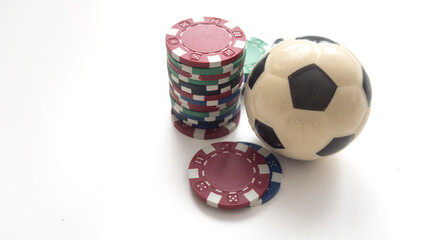 Stacks of poker chips on a white background