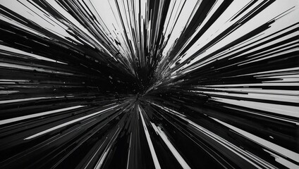 Abstract black and white design with lines and splashes creating a dynamic effect.