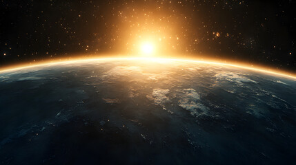 Obraz premium A single, glowing planet just peeking over the horizon of an empty world.