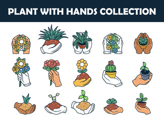 Naklejka premium Plants with hand vector illustration set