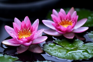 Blooming lotuses, serene ponds, floating on water symbolize purity and tranquility in nature